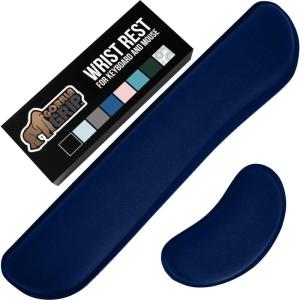 GORILLA GRIP Silky Memory Foam Keyboard Wrist Rest and Mouse Pad for Computer, Ergonomic Typing Support, Desk Office Supplies and Gaming Accessories, Hand & Arm Mousepad Cushions and Coaster Set Black(Navy Blue)