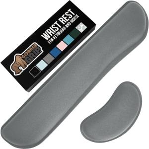 GORILLA GRIP Silky Memory Foam Keyboard Wrist Rest and Mouse Pad for Computer, Ergonomic Typing Support, Desk Office Supplies and Gaming Accessories, Hand & Arm Mousepad Cushions and Coaster Set Black(Gray)
