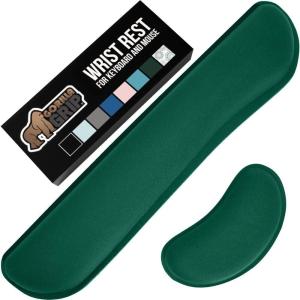 GORILLA GRIP Silky Memory Foam Keyboard Wrist Rest and Mouse Pad for Computer, Ergonomic Typing Support, Desk Office Supplies and Gaming Accessories, Hand & Arm Mousepad Cushions and Coaster Set Black(Hunter Green)