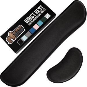 GORILLA GRIP Silky Memory Foam Keyboard Wrist Rest and Mouse Pad for Computer, Ergonomic Typing Support, Desk Office Supplies and Gaming Accessories, Hand & Arm Mousepad Cushions and Coaster Set Black(Black)