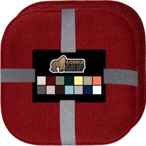 GORILLA GRIP Slip Resistant Chair Cushions, No Ties Required, Memory Foam Pads for Dining Room, Kitchen Table, Office, Rocking Chairs, Plush Seat Cover Cushion Pad, Home Decor, Set of 4, 16×16, Grey(Red)