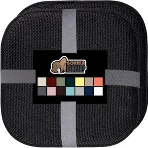 GORILLA GRIP Slip Resistant Chair Cushions, No Ties Required, Memory Foam Pads for Dining Room, Kitchen Table, Office, Rocking Chairs, Plush Seat Cover Cushion Pad, Home Decor, Set of 4, 16×16, Grey(Black)