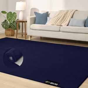 GORILLA GRIP Slip Resistant Soft Washable Stain Resistant Area Rug, Plush Thick Carpet for Nursery, Bedroom, Living Room, Non-Shedding Floor Rugs, Kid and Pet Friendly, Baby Home Decor, 4×6, Ivory(Navy Blue)