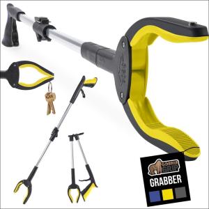GORILLA GRIP Strong Rubber Lined Claw Grabber, Ergonomic Anti-Slip Reacher Tool for Seniors, 360 Magnetic Rotating Head Reaching Pick Up Stick, Foldable Trash Picker, Handicap Gripper, Yellow(Yellow)