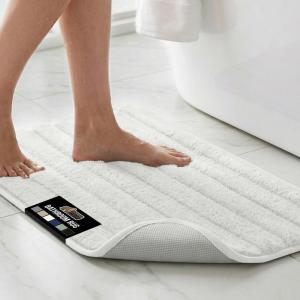 GORILLA GRIP Textured Backing Bathroom Rugs, Soft Memory Foam Absorbent Striped Bath Mats, Machine Washable & Fade Resistant, Bathmat Accessories for Floor, Home Decor Shower Essentials, Grey 24×16(White)