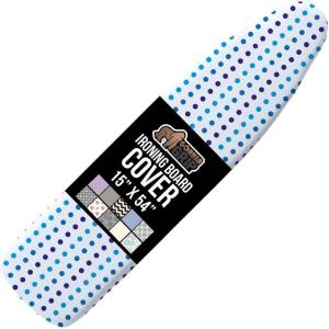 GORILLA GRIP The Original Ironing Board Cover and Pad, Silicone Coating, Thick Scorch Resistant Padding, Heavy Duty Iron Covers Standard Boards, Hook and Loop Fastener Strap, Silver, 15×54(Blue Dots)