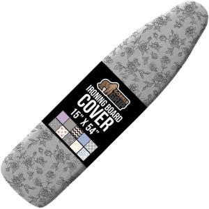 GORILLA GRIP The Original Ironing Board Cover and Pad, Silicone Coating, Thick Scorch Resistant Padding, Heavy Duty Iron Covers Standard Boards, Hook and Loop Fastener Strap, Silver, 15×54(Gray Floral)