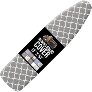 GORILLA GRIP The Original Ironing Board Cover and Pad, Silicone Coating, Thick Scorch Resistant Padding, Heavy Duty Iron Covers Standard Boards, Hook and Loop Fastener Strap, Silver, 15×54(Quatrefoil: Gray/White)