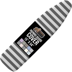GORILLA GRIP The Original Ironing Board Cover and Pad, Silicone Coating, Thick Scorch Resistant Padding, Heavy Duty Iron Covers Standard Boards, Hook and Loop Fastener Strap, Silver, 15×54(Striped: White/Gray)