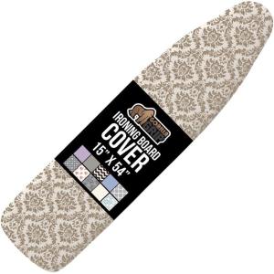 GORILLA GRIP The Original Ironing Board Cover and Pad, Silicone Coating, Thick Scorch Resistant Padding, Heavy Duty Iron Covers Standard Boards, Hook and Loop Fastener Strap, Silver, 15×54(Damask)