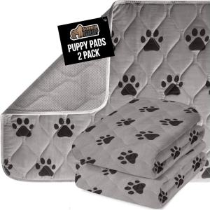 GORILLA GRIP Washable Puppy Pads, 40×26, Slip Resistant Dog Crate Mat, Waterproof Cloth Pee Pad for Training Puppies in Playpen, Reusable Pet Incontinence Blanket, Protects Sofa, Furniture, Floors(Paw Gray)