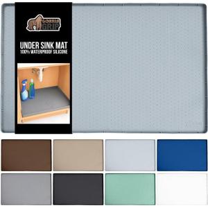 GORILLA GRIP Waterproof Silicone Under Sink Mat with Raised Lip for Kitchen and Bathroom, Cabinet Shelf Liner Stay in Place Mats Dishwasher Safe Drawer Liner, Organizer Tray, 19 x 22 in, Gray(Light Grey)