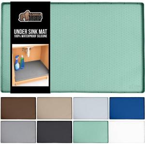GORILLA GRIP Waterproof Silicone Under Sink Mat with Raised Lip for Kitchen and Bathroom, Cabinet Shelf Liner Stay in Place Mats Dishwasher Safe Drawer Liner, Organizer Tray, 19 x 22 in, Gray(Mint)