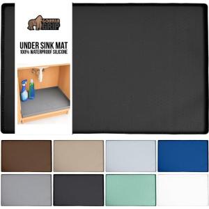 GORILLA GRIP Waterproof Silicone Under Sink Mat with Raised Lip for Kitchen and Bathroom, Cabinet Shelf Liner Stay in Place Mats Dishwasher Safe Drawer Liner, Organizer Tray, 19 x 22 in, Gray(Black)