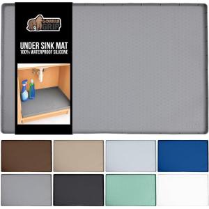 GORILLA GRIP Waterproof Silicone Under Sink Mat with Raised Lip for Kitchen and Bathroom, Cabinet Shelf Liner Stay in Place Mats Dishwasher Safe Drawer Liner, Organizer Tray, 19 x 22 in, Gray(Gray)