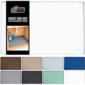 GORILLA GRIP Waterproof Silicone Under Sink Mat with Raised Lip for Kitchen and Bathroom, Cabinet Shelf Liner Stay in Place Mats Dishwasher Safe Drawer Liner, Organizer Tray, 19 x 22 in, Gray(White)