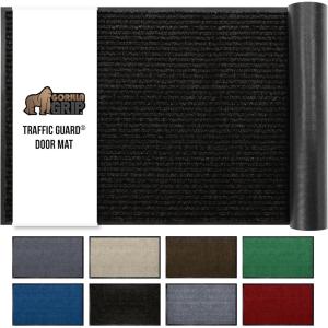 GORILLA GRIP Waterproof Traffic Guard Door Mat, 72×48, Heavy Duty Entryway Mats, Strong Backing Commercial Utility Rugs for Office Hallway, Garage Floor and Home, Low Profile Carpet, Charcoal Gray(Black)