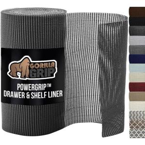 GORILLA GRIP powerGRIP Drawer Shelf and Cabinet Liner, Thick Strong Hold, Non-Adhesive Liners Protect Kitchen Cabinets and Cupboard, Bathroom Drawers, Easy Install, Breathable Mat, 12″ x20′, Gray(Charcoal)