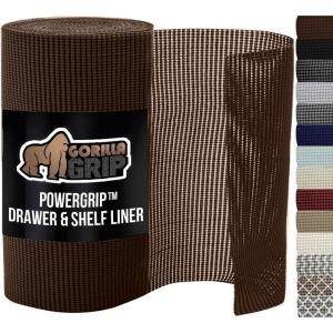 GORILLA GRIP powerGRIP Drawer Shelf and Cabinet Liner, Thick Strong Hold, Non-Adhesive Liners Protect Kitchen Cabinets and Cupboard, Bathroom Drawers, Easy Install, Breathable Mat, 12″ x20′, Gray(Chocolate)