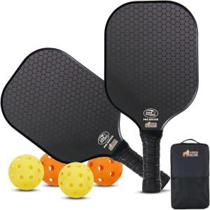 Gorilla Gear USAPA Approved Pickleball Starter Set, Fiberglass Paddles with Bag and Balls, Indoor Outdoor Court Use, Comfortable Racket Grip, Oversized Sweet Spot Pickle Ball Paddle for Men, Women(Black)
