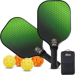Gorilla Gear USAPA Approved Pickleball Starter Set, Fiberglass Paddles with Bag and Balls, Indoor Outdoor Court Use, Comfortable Racket Grip, Oversized Sweet Spot Pickle Ball Paddle for Men, Women(Green)