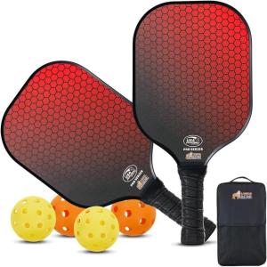 Gorilla Gear USAPA Approved Pickleball Starter Set, Fiberglass Paddles with Bag and Balls, Indoor Outdoor Court Use, Comfortable Racket Grip, Oversized Sweet Spot Pickle Ball Paddle for Men, Women(Red)
