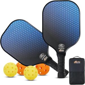Gorilla Gear USAPA Approved Pickleball Starter Set, Fiberglass Paddles with Bag and Balls, Indoor Outdoor Court Use, Comfortable Racket Grip, Oversized Sweet Spot Pickle Ball Paddle for Men, Women(Blue)