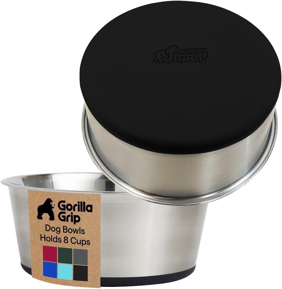 imageGORILLA GRIP Dog Bowls Holds 2 Cups Each 16 fl oz Heavy Duty Stainless Steel Food and Water Bowl for Feeding Dogs and Cats Dishwasher Safe Rust Resistant BPA Free Rubber Base Set of 2 BlackBlack