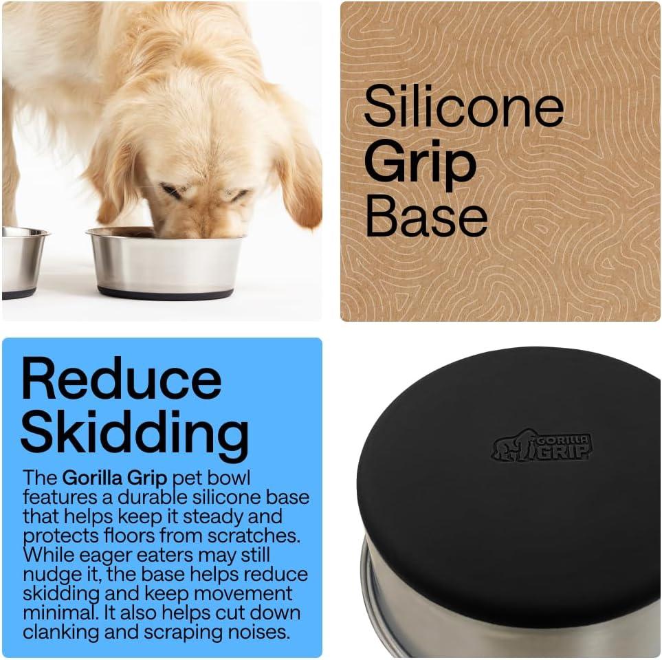 imageGORILLA GRIP Dog Bowls Holds 2 Cups Each 16 fl oz Heavy Duty Stainless Steel Food and Water Bowl for Feeding Dogs and Cats Dishwasher Safe Rust Resistant BPA Free Rubber Base Set of 2 BlackBlack