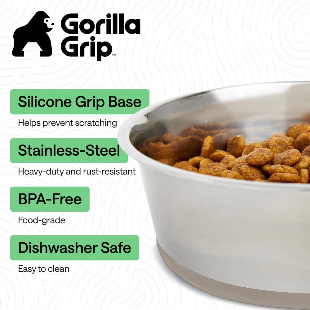 imageGORILLA GRIP Dog Bowls Holds 2 Cups Each 16 fl oz Heavy Duty Stainless Steel Food and Water Bowl for Feeding Dogs and Cats Dishwasher Safe Rust Resistant BPA Free Rubber Base Set of 2 BlackBeige