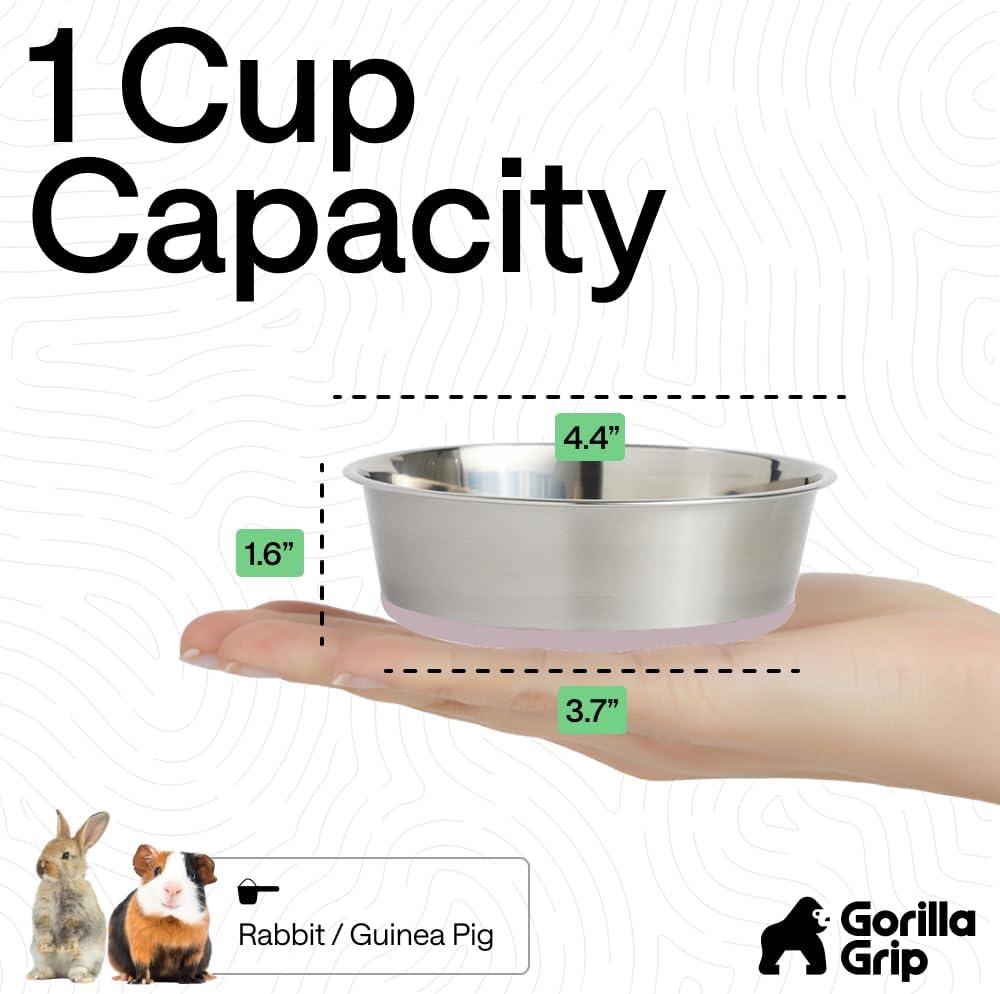 imageGORILLA GRIP Dog Bowls Holds 2 Cups Each 16 fl oz Heavy Duty Stainless Steel Food and Water Bowl for Feeding Dogs and Cats Dishwasher Safe Rust Resistant BPA Free Rubber Base Set of 2 BlackLight Pink