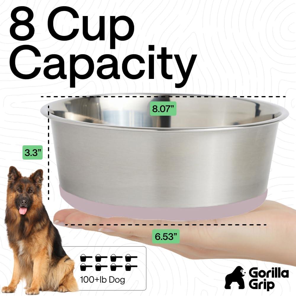 imageGORILLA GRIP Dog Bowls Holds 2 Cups Each 16 fl oz Heavy Duty Stainless Steel Food and Water Bowl for Feeding Dogs and Cats Dishwasher Safe Rust Resistant BPA Free Rubber Base Set of 2 BlackLight Pink
