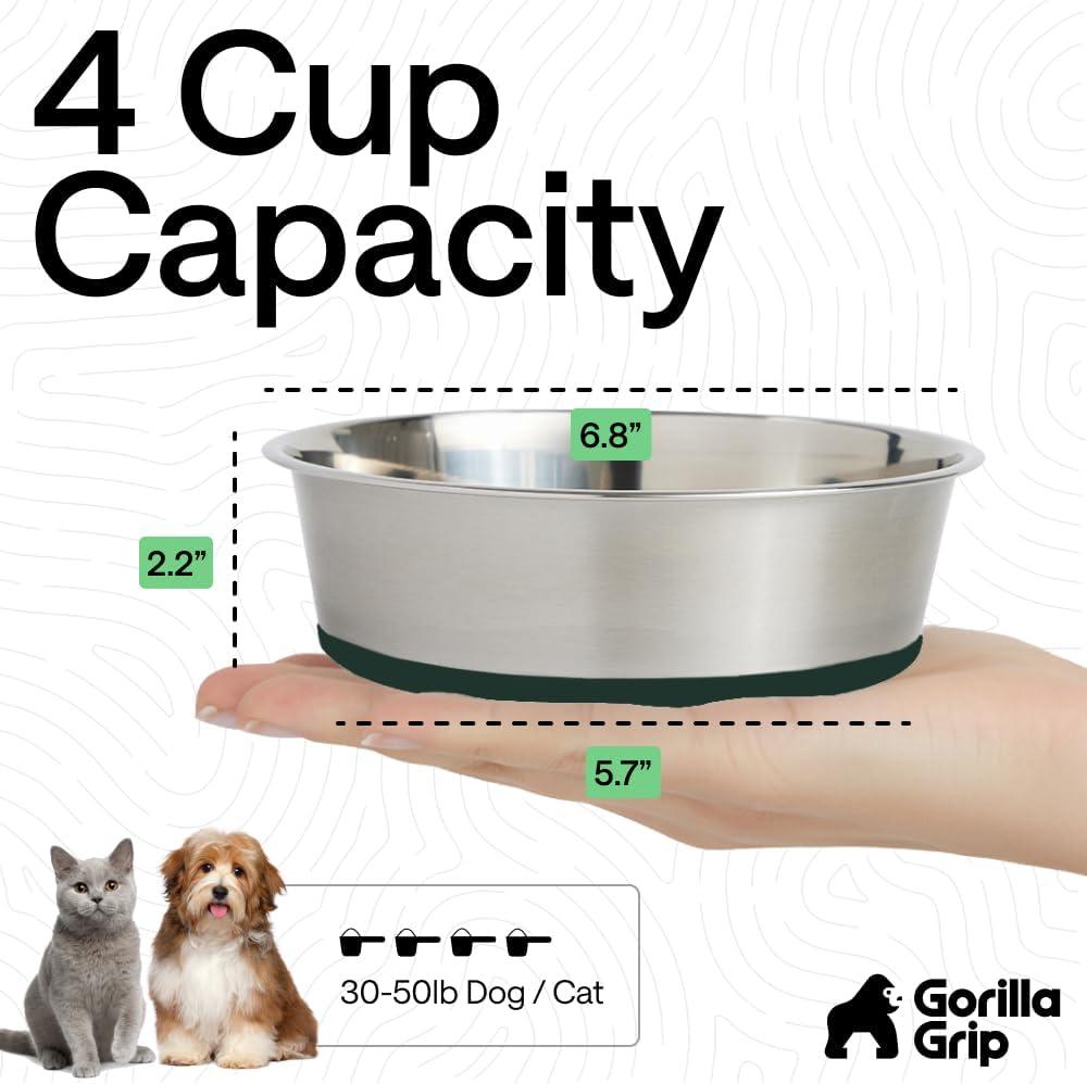 imageGORILLA GRIP Dog Bowls Holds 2 Cups Each 16 fl oz Heavy Duty Stainless Steel Food and Water Bowl for Feeding Dogs and Cats Dishwasher Safe Rust Resistant BPA Free Rubber Base Set of 2 BlackHunter Green