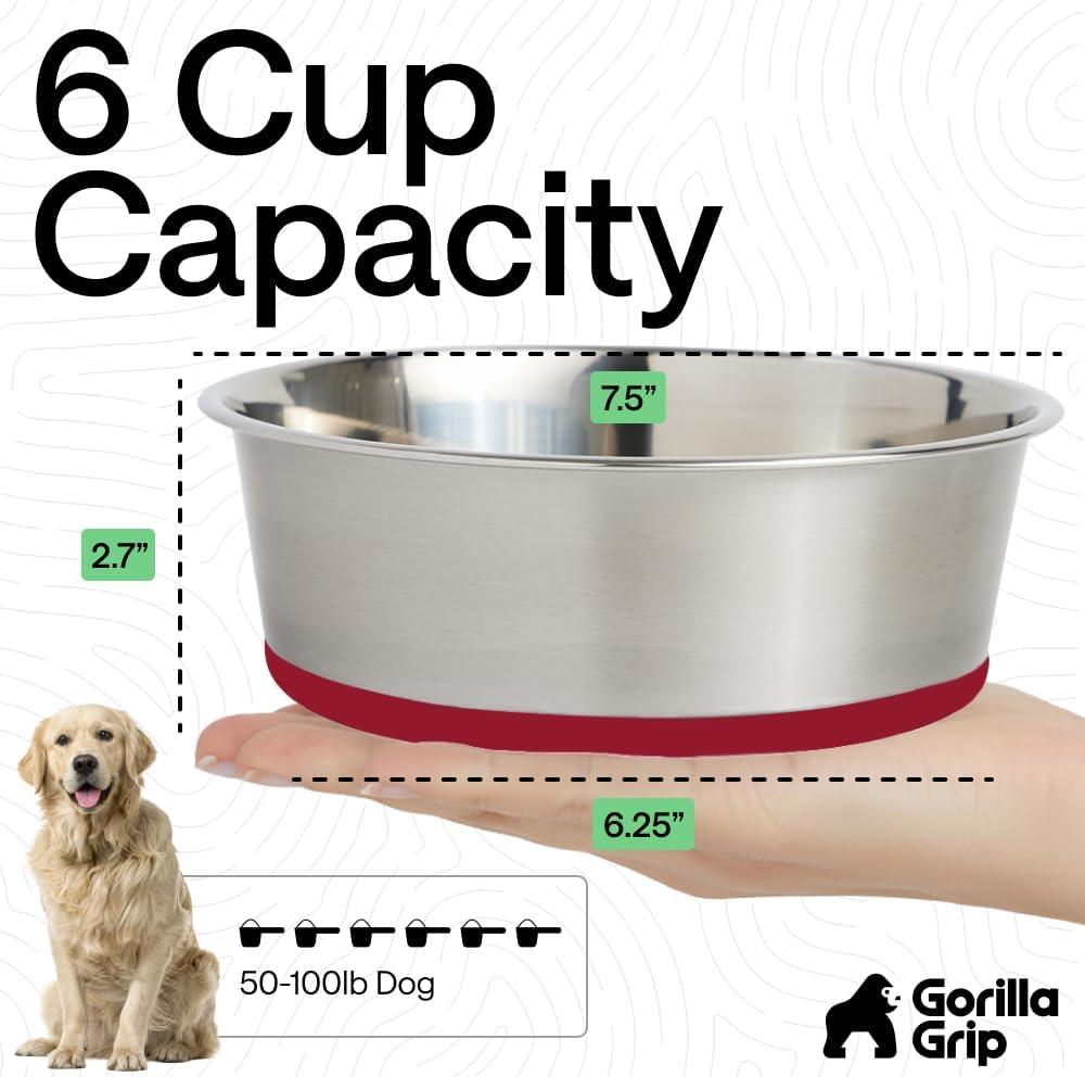 imageGORILLA GRIP Dog Bowls Holds 2 Cups Each 16 fl oz Heavy Duty Stainless Steel Food and Water Bowl for Feeding Dogs and Cats Dishwasher Safe Rust Resistant BPA Free Rubber Base Set of 2 BlackRed