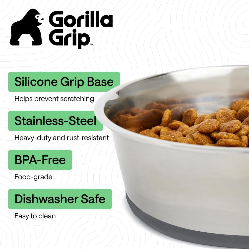 imageGORILLA GRIP Dog Bowls Holds 2 Cups Each 16 fl oz Heavy Duty Stainless Steel Food and Water Bowl for Feeding Dogs and Cats Dishwasher Safe Rust Resistant BPA Free Rubber Base Set of 2 BlackGray