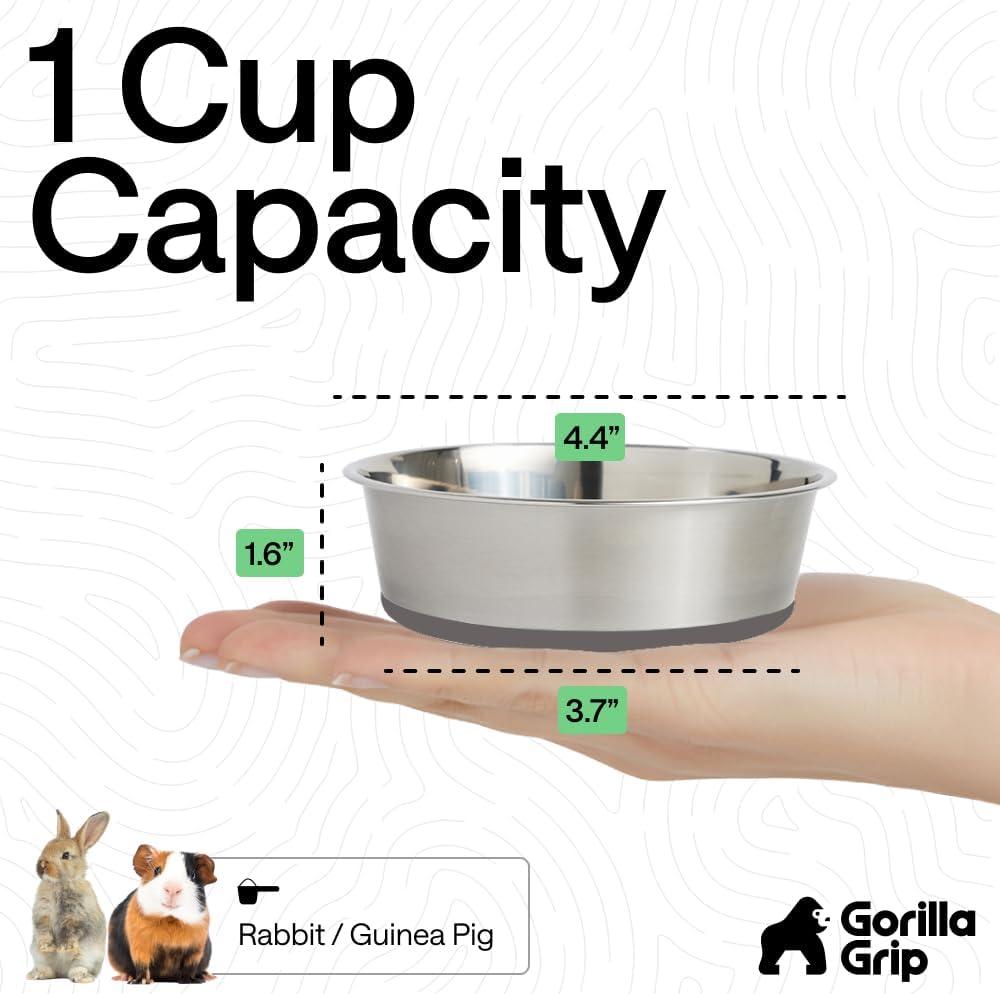 imageGORILLA GRIP Dog Bowls Holds 2 Cups Each 16 fl oz Heavy Duty Stainless Steel Food and Water Bowl for Feeding Dogs and Cats Dishwasher Safe Rust Resistant BPA Free Rubber Base Set of 2 BlackGray