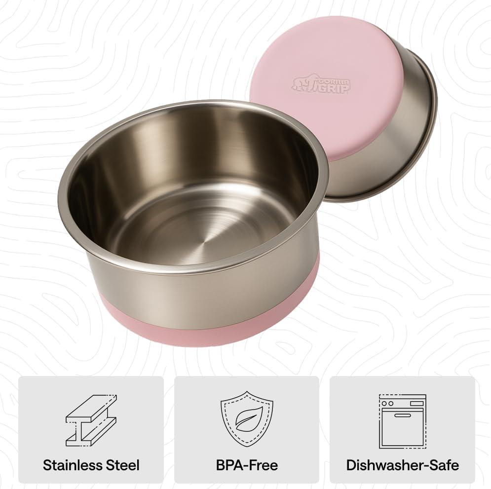 imageGORILLA GRIP Dog Bowls Holds 2 Cups Each 16 fl oz Heavy Duty Stainless Steel Food and Water Bowl for Feeding Dogs and Cats Dishwasher Safe Rust Resistant BPA Free Rubber Base Set of 2 BlackLight Pink