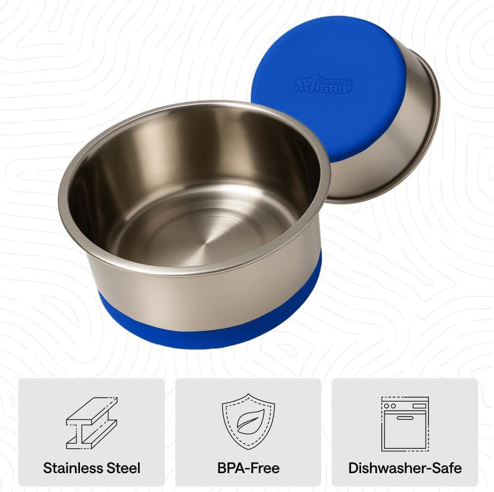 imageGORILLA GRIP Dog Bowls Holds 2 Cups Each 16 fl oz Heavy Duty Stainless Steel Food and Water Bowl for Feeding Dogs and Cats Dishwasher Safe Rust Resistant BPA Free Rubber Base Set of 2 BlackRoyal Blue