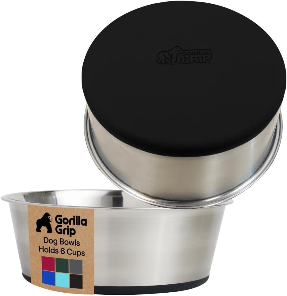 imageGORILLA GRIP Dog Bowls Holds 2 Cups Each 16 fl oz Heavy Duty Stainless Steel Food and Water Bowl for Feeding Dogs and Cats Dishwasher Safe Rust Resistant BPA Free Rubber Base Set of 2 BlackBlack