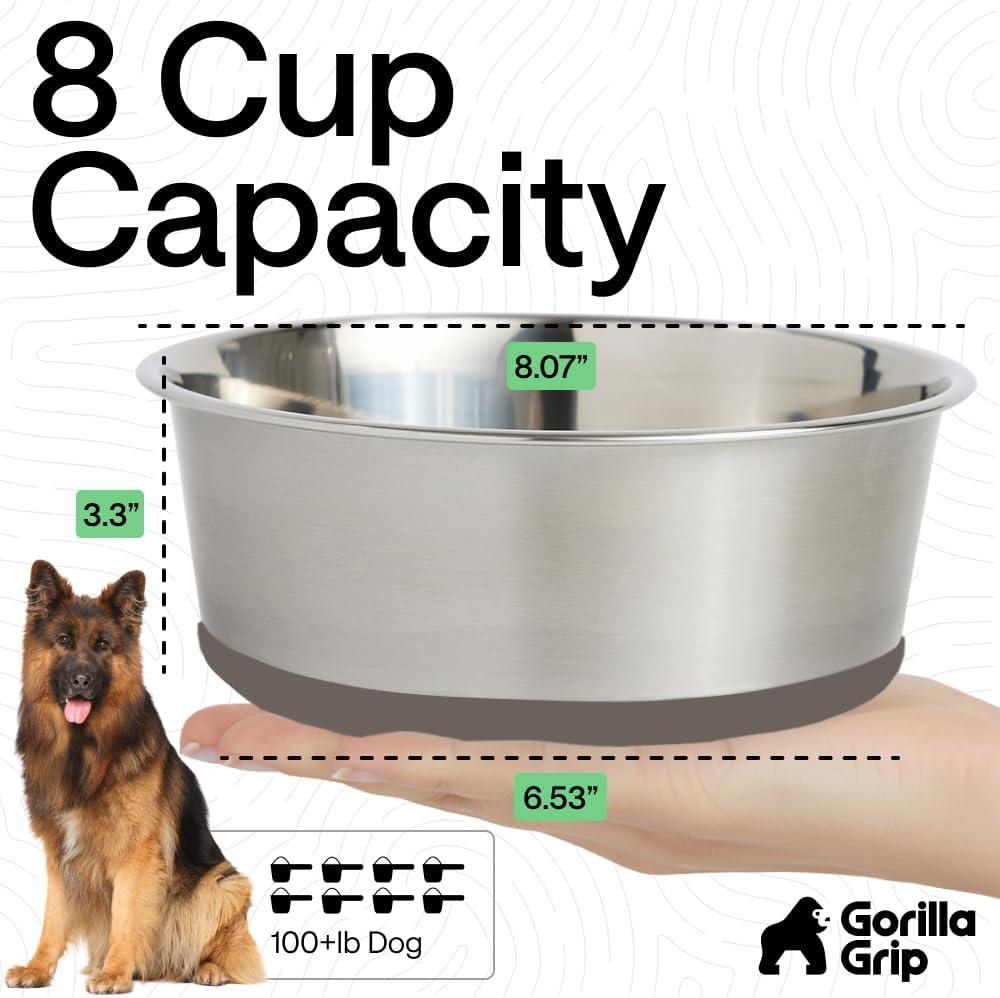 imageGORILLA GRIP Dog Bowls Holds 2 Cups Each 16 fl oz Heavy Duty Stainless Steel Food and Water Bowl for Feeding Dogs and Cats Dishwasher Safe Rust Resistant BPA Free Rubber Base Set of 2 BlackBeige