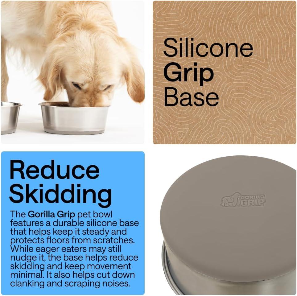 imageGORILLA GRIP Dog Bowls Holds 2 Cups Each 16 fl oz Heavy Duty Stainless Steel Food and Water Bowl for Feeding Dogs and Cats Dishwasher Safe Rust Resistant BPA Free Rubber Base Set of 2 BlackBeige