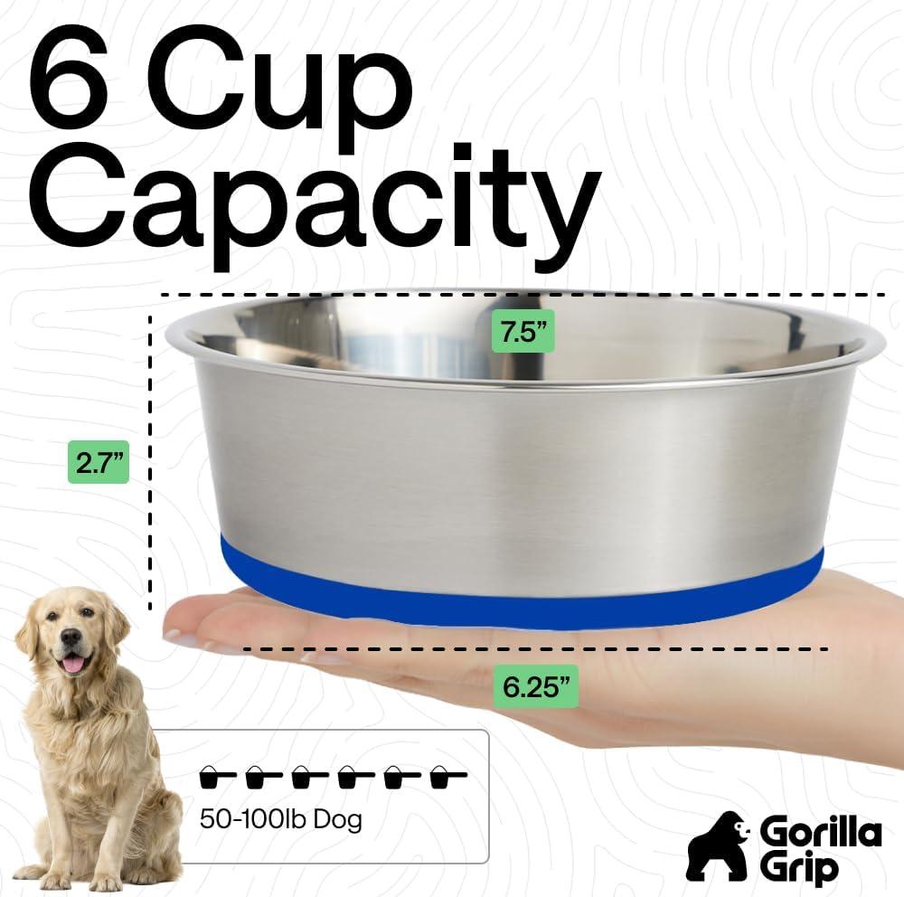imageGORILLA GRIP Dog Bowls Holds 2 Cups Each 16 fl oz Heavy Duty Stainless Steel Food and Water Bowl for Feeding Dogs and Cats Dishwasher Safe Rust Resistant BPA Free Rubber Base Set of 2 BlackRoyal Blue