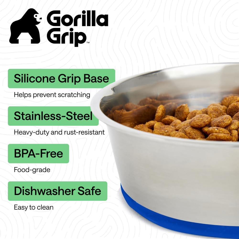 imageGORILLA GRIP Dog Bowls Holds 2 Cups Each 16 fl oz Heavy Duty Stainless Steel Food and Water Bowl for Feeding Dogs and Cats Dishwasher Safe Rust Resistant BPA Free Rubber Base Set of 2 BlackRoyal Blue