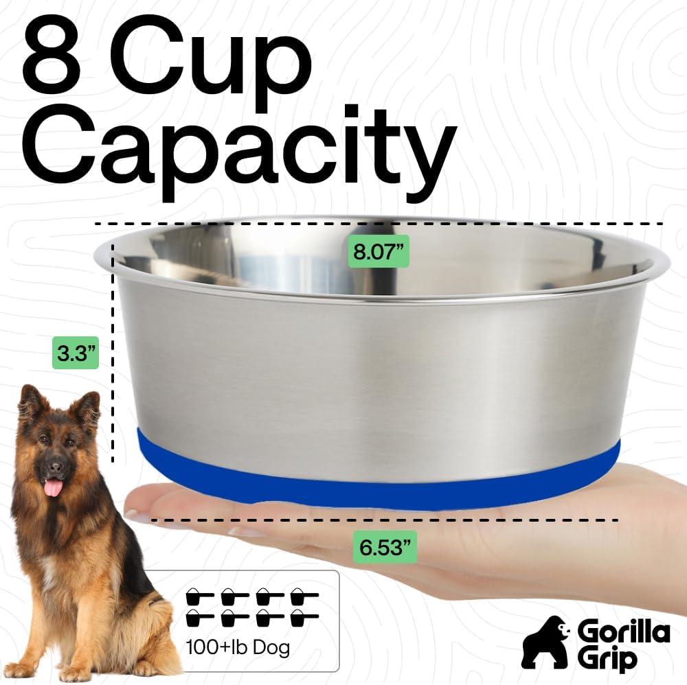 imageGORILLA GRIP Dog Bowls Holds 2 Cups Each 16 fl oz Heavy Duty Stainless Steel Food and Water Bowl for Feeding Dogs and Cats Dishwasher Safe Rust Resistant BPA Free Rubber Base Set of 2 BlackRoyal Blue