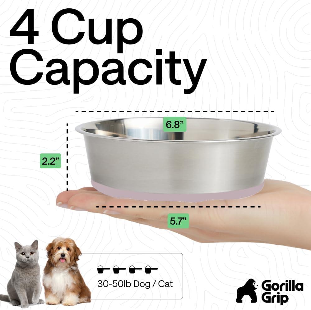 imageGORILLA GRIP Dog Bowls Holds 2 Cups Each 16 fl oz Heavy Duty Stainless Steel Food and Water Bowl for Feeding Dogs and Cats Dishwasher Safe Rust Resistant BPA Free Rubber Base Set of 2 BlackLight Pink