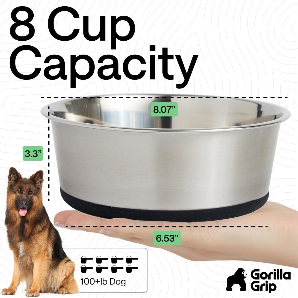 imageGORILLA GRIP Dog Bowls Holds 2 Cups Each 16 fl oz Heavy Duty Stainless Steel Food and Water Bowl for Feeding Dogs and Cats Dishwasher Safe Rust Resistant BPA Free Rubber Base Set of 2 BlackBlack
