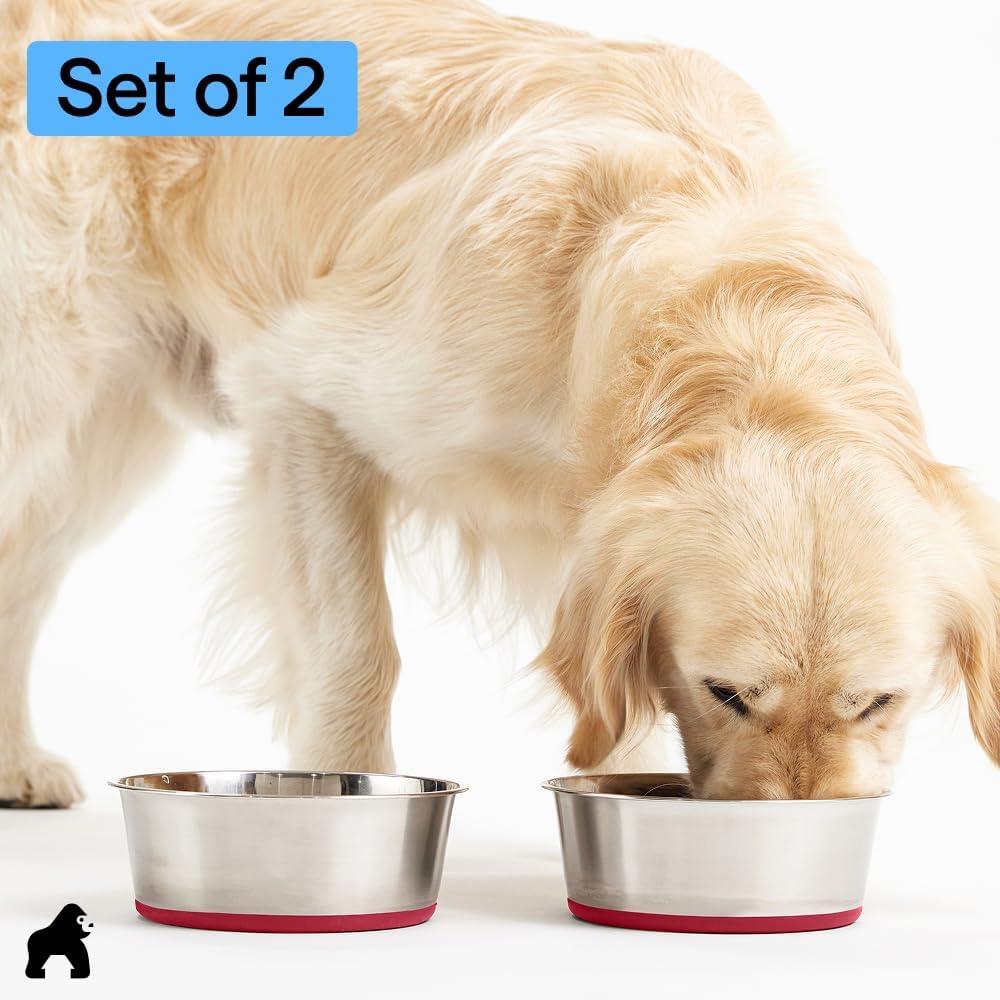 imageGORILLA GRIP Dog Bowls Holds 2 Cups Each 16 fl oz Heavy Duty Stainless Steel Food and Water Bowl for Feeding Dogs and Cats Dishwasher Safe Rust Resistant BPA Free Rubber Base Set of 2 BlackRed