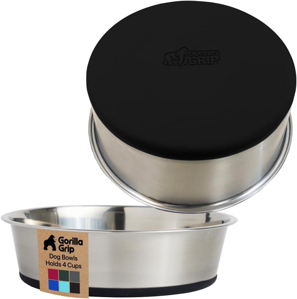imageGORILLA GRIP Dog Bowls Holds 2 Cups Each 16 fl oz Heavy Duty Stainless Steel Food and Water Bowl for Feeding Dogs and Cats Dishwasher Safe Rust Resistant BPA Free Rubber Base Set of 2 BlackBlack