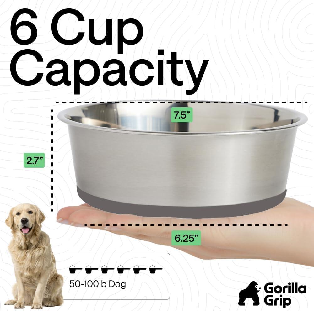 imageGORILLA GRIP Dog Bowls Holds 2 Cups Each 16 fl oz Heavy Duty Stainless Steel Food and Water Bowl for Feeding Dogs and Cats Dishwasher Safe Rust Resistant BPA Free Rubber Base Set of 2 BlackGray