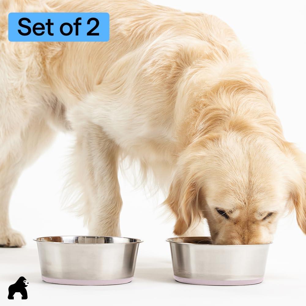 imageGORILLA GRIP Dog Bowls Holds 2 Cups Each 16 fl oz Heavy Duty Stainless Steel Food and Water Bowl for Feeding Dogs and Cats Dishwasher Safe Rust Resistant BPA Free Rubber Base Set of 2 BlackLight Pink